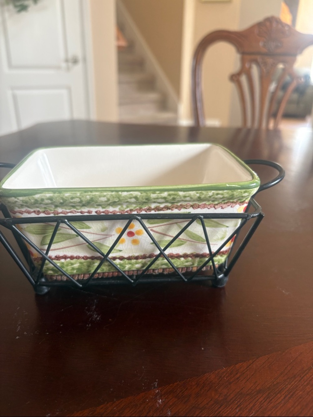 Temptations Presentable Ovenware by Tara “ Old World Green “ 8” dish with basket